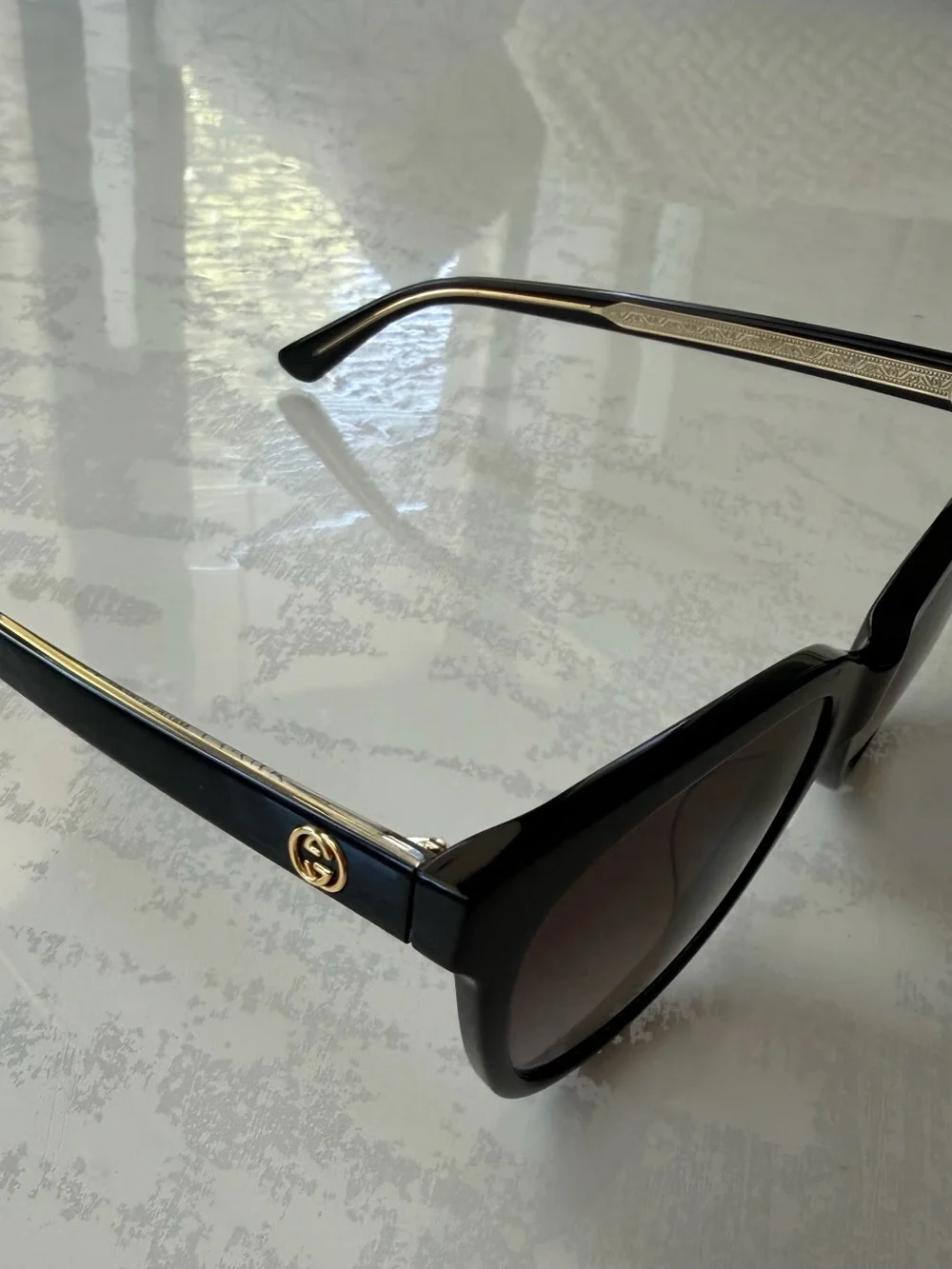 Gucci Black Square Sunglasses with Gold Accents